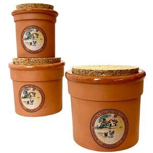 SET 3 VTG Val Do Sol Terracotta Pottery Country Canisters/Storage Jars/Pots